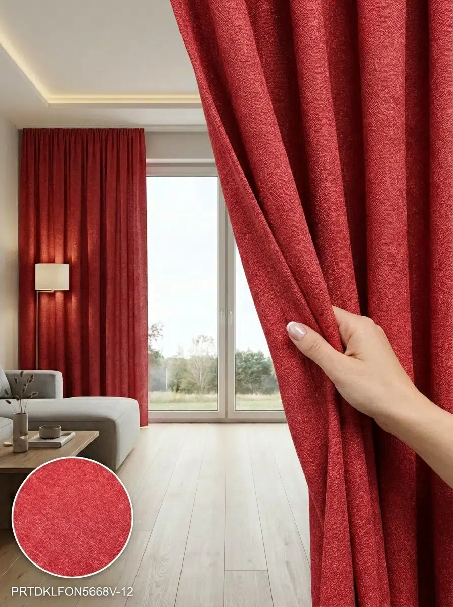 PratikFon Jakar Dokuma Fon Perde 140en260boy Az Işık Geçirgen - KIRMIZI