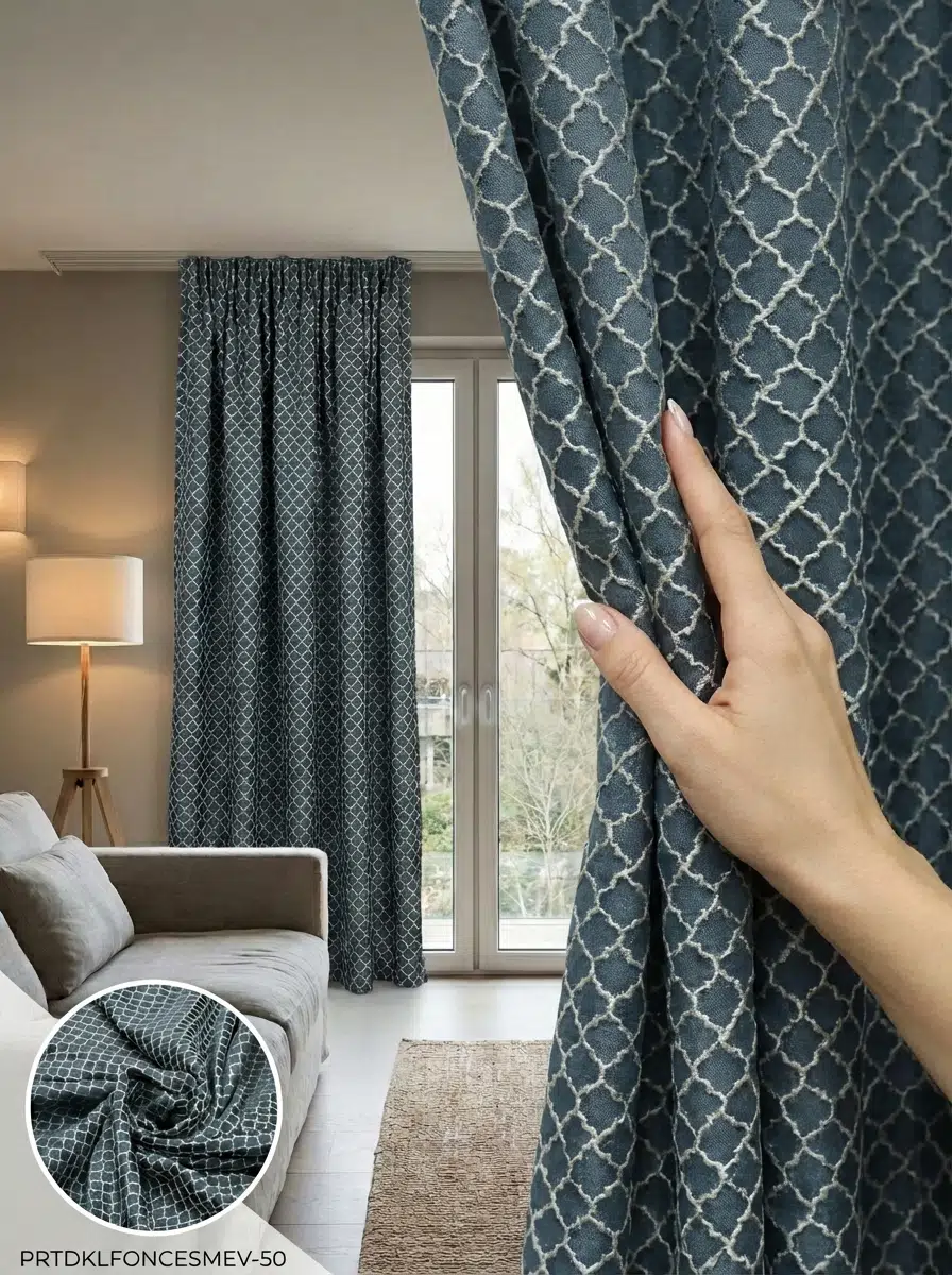 PratikFon Jakar Dokuma Fon Perde 140en260boy cm Az Işık Geçirgen - MAVİ