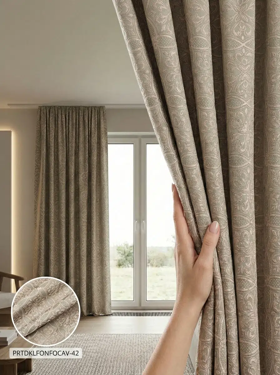 PratikFon Jakar Dokuma Fon Perde 140en260boy cm (Tek Kanat) Hazır Dikili - PUDRA