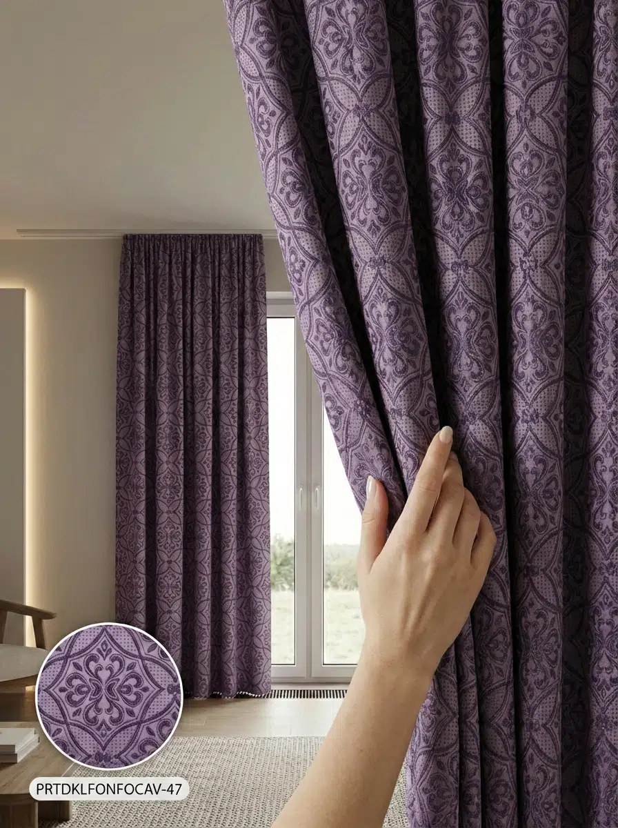 PratikFon Jakar Dokuma Fon Perde 140en260boy cm (Tek Kanat) Hazır Dikili - MOR