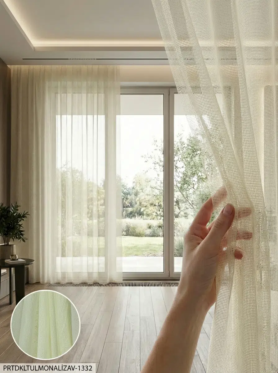 PratikTül Armül Orta Işık Geçirgen Tül Perde 300x255 cm - KREM