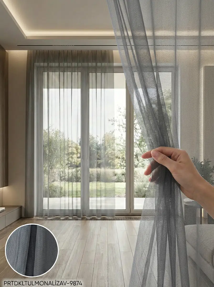 PratikTül Armül Orta Işık Geçirgen Tül Perde 300x255 cm - ANTRASİT