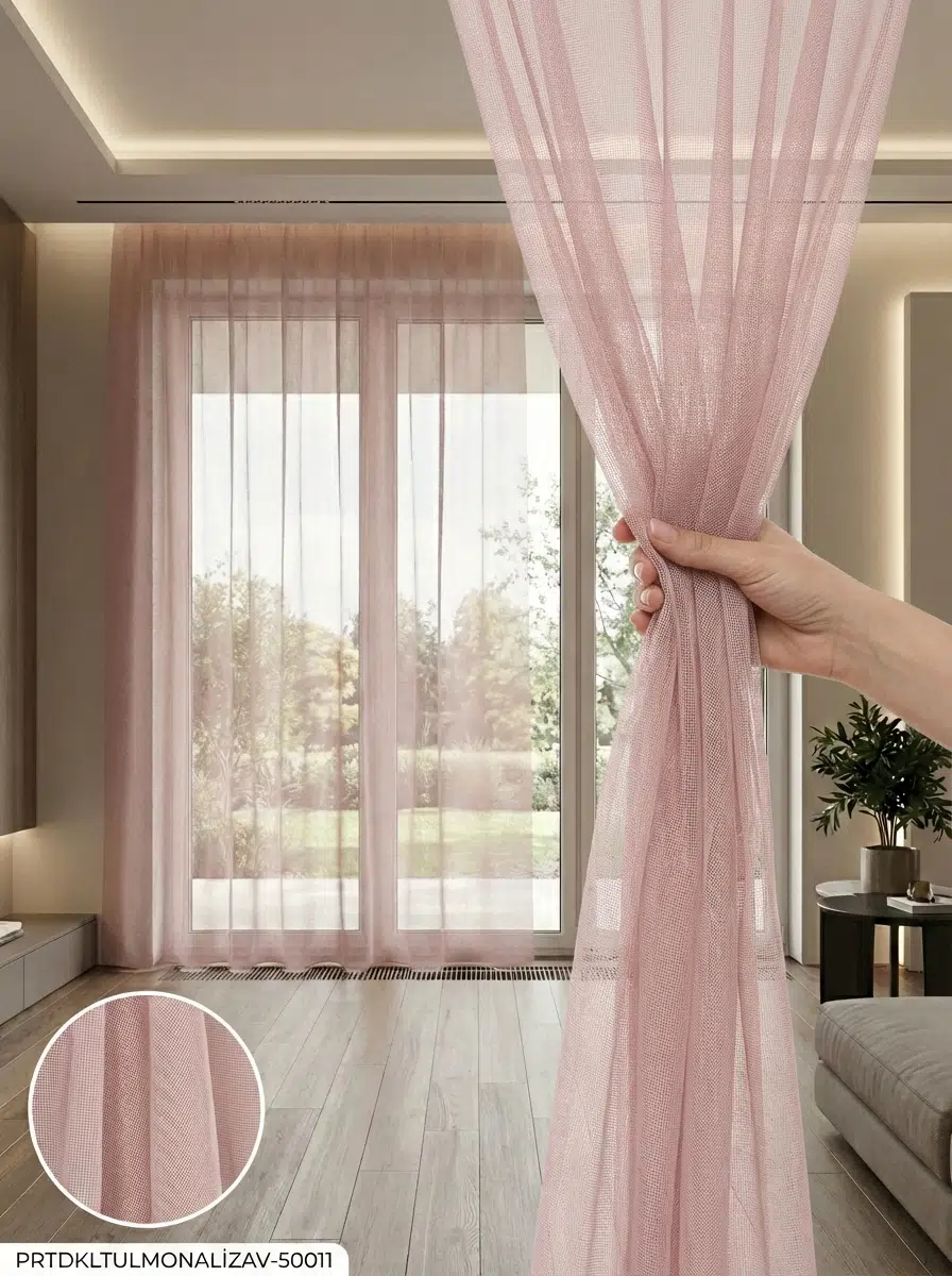 PratikTül Armül Orta Işık Geçirgen Tül Perde 300x255 cm - PEMBE