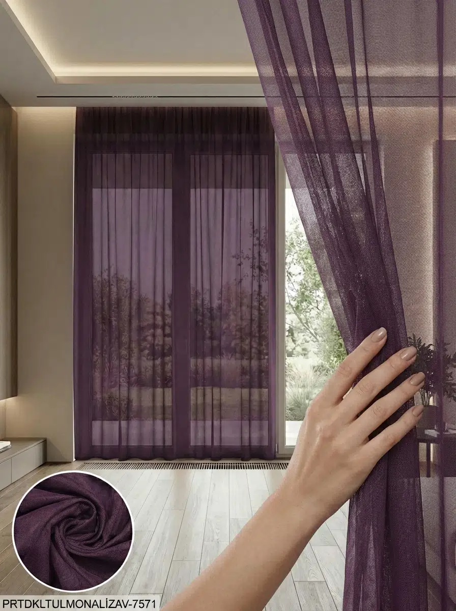 PratikTül Armül Orta Işık Geçirgen Tül Perde 300x255 cm - KOYU MOR