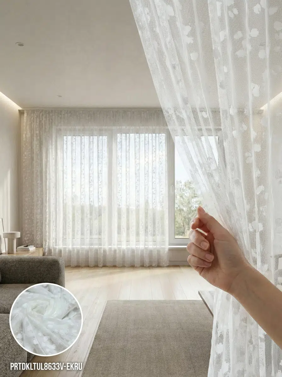 PratikTül Raşel Dokuma Tül Perde 300en255boy - EKRU
