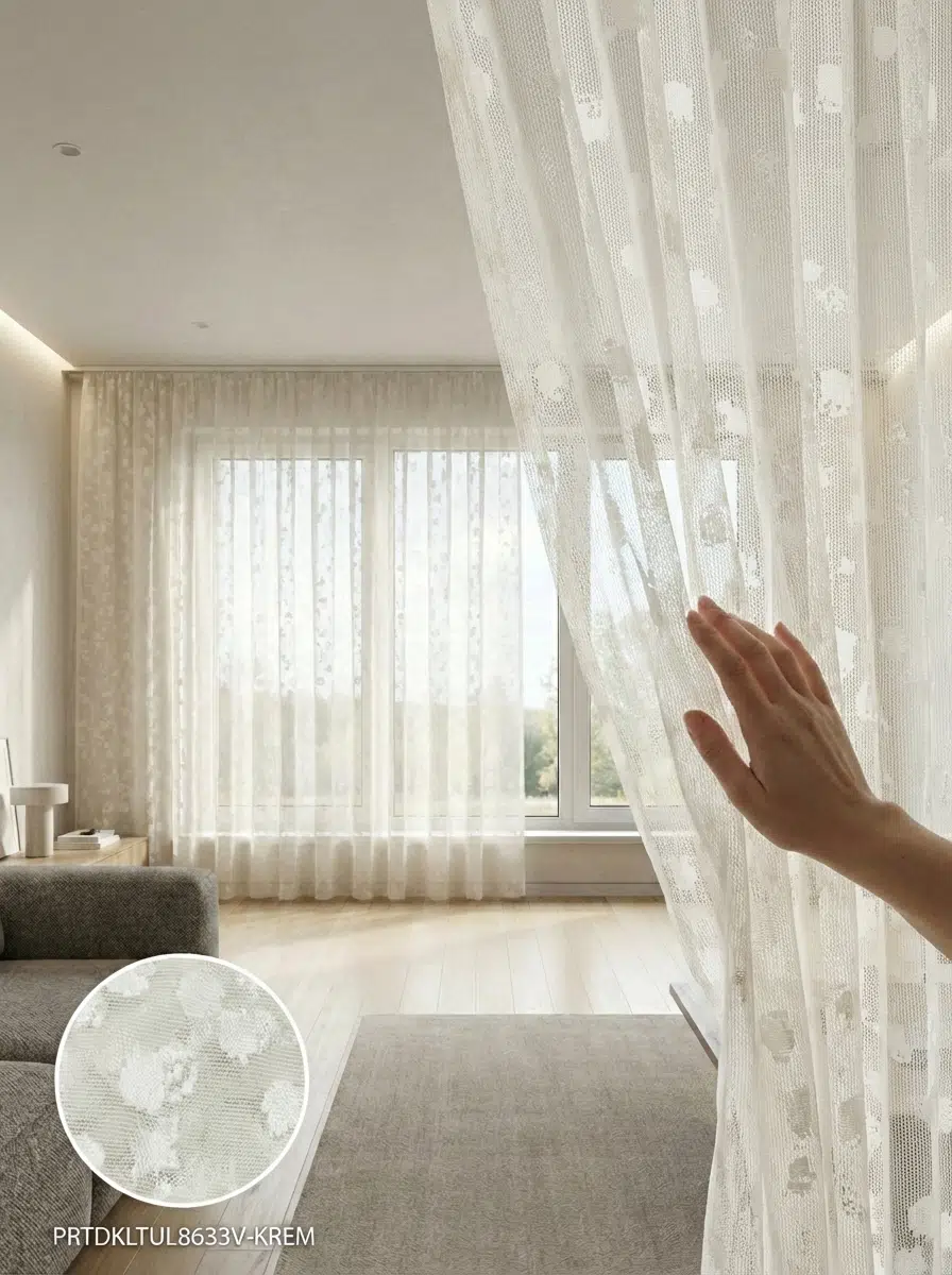 PratikTül Raşel Dokuma Tül Perde 300en255boy - KREM