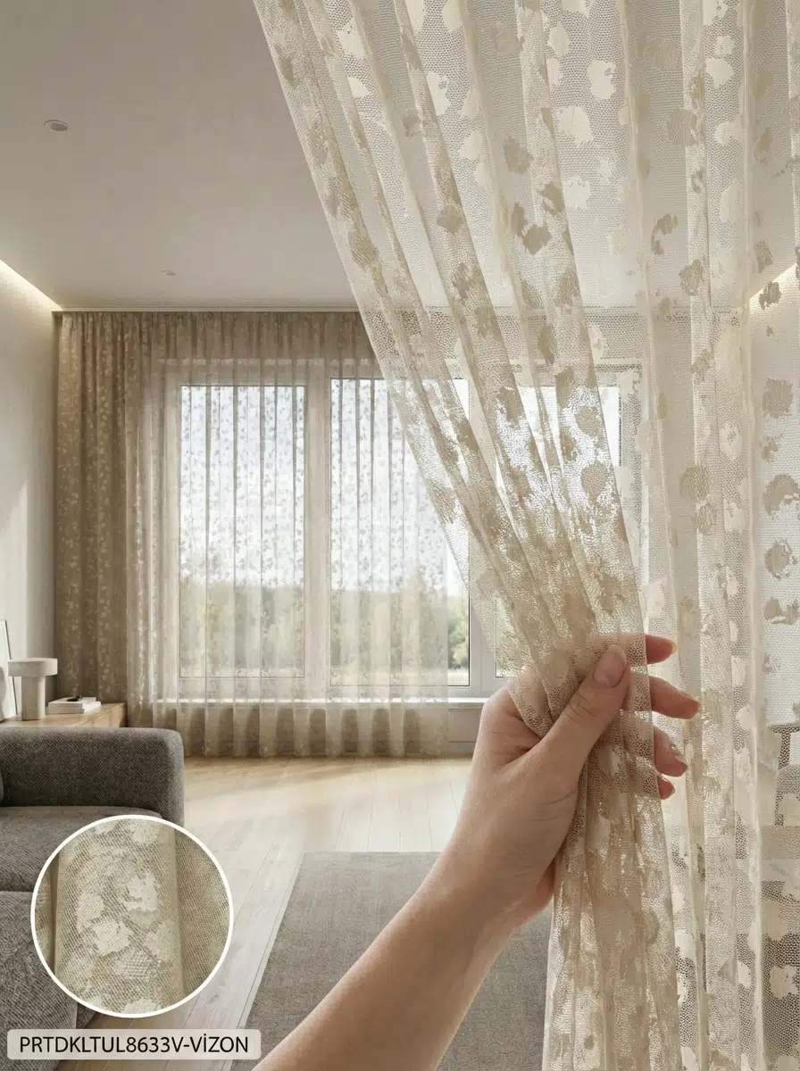 PratikTül Raşel Dokuma Tül Perde 300en255boy - VİZON