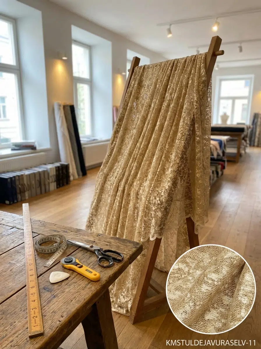 Raşel Jakar Desenli Tül Perdelik Kumaş 100en300boy - VİZON-KREM