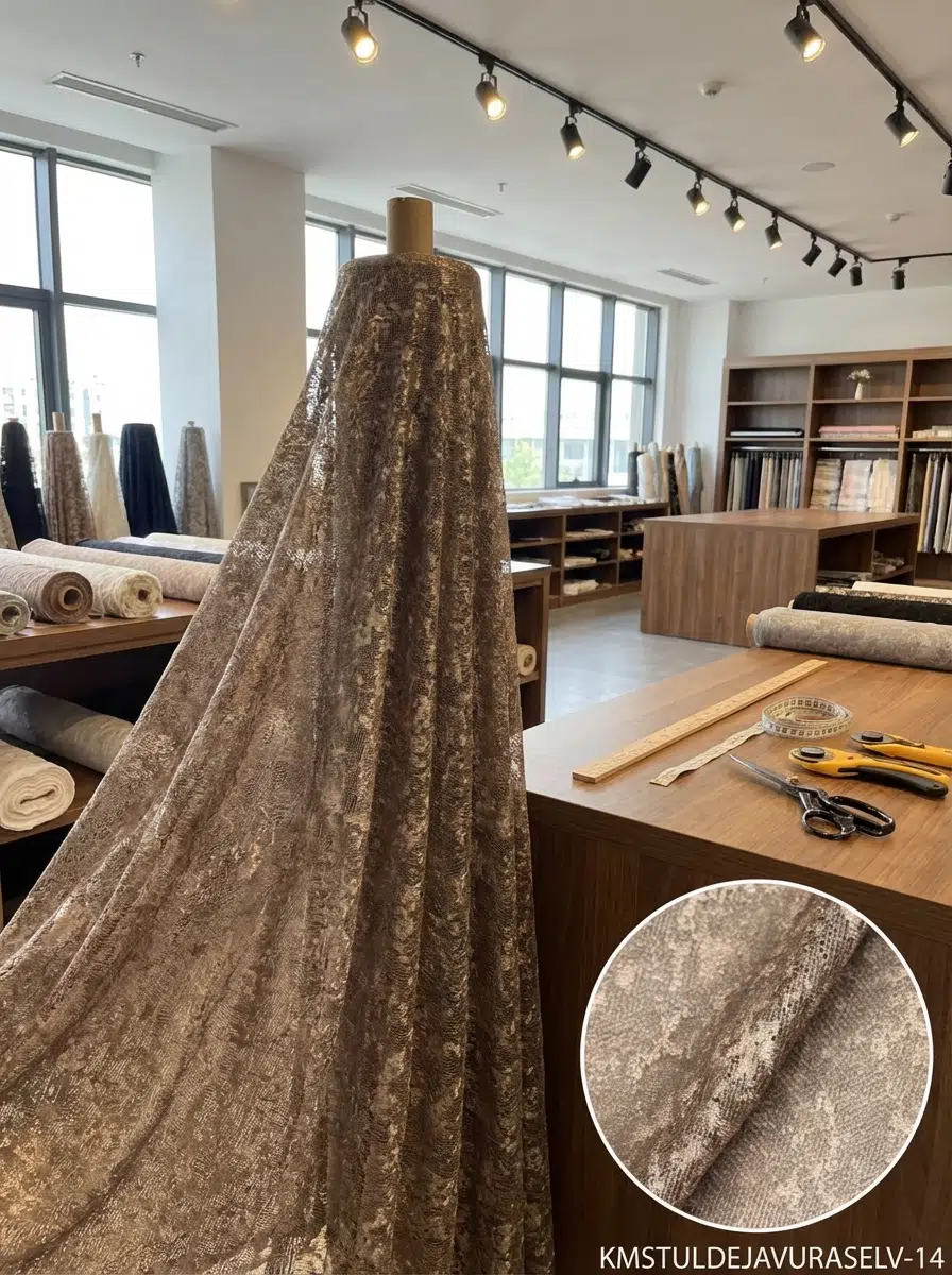 Raşel Jakar Desenli Tül Perdelik Kumaş 100en300boy - KAHVE-VİZON