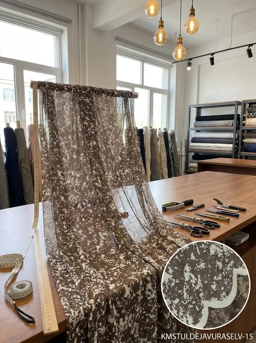 Raşel Jakar Desenli Tül Perdelik Kumaş 100en300boy - KOYUKAHVE-KREM