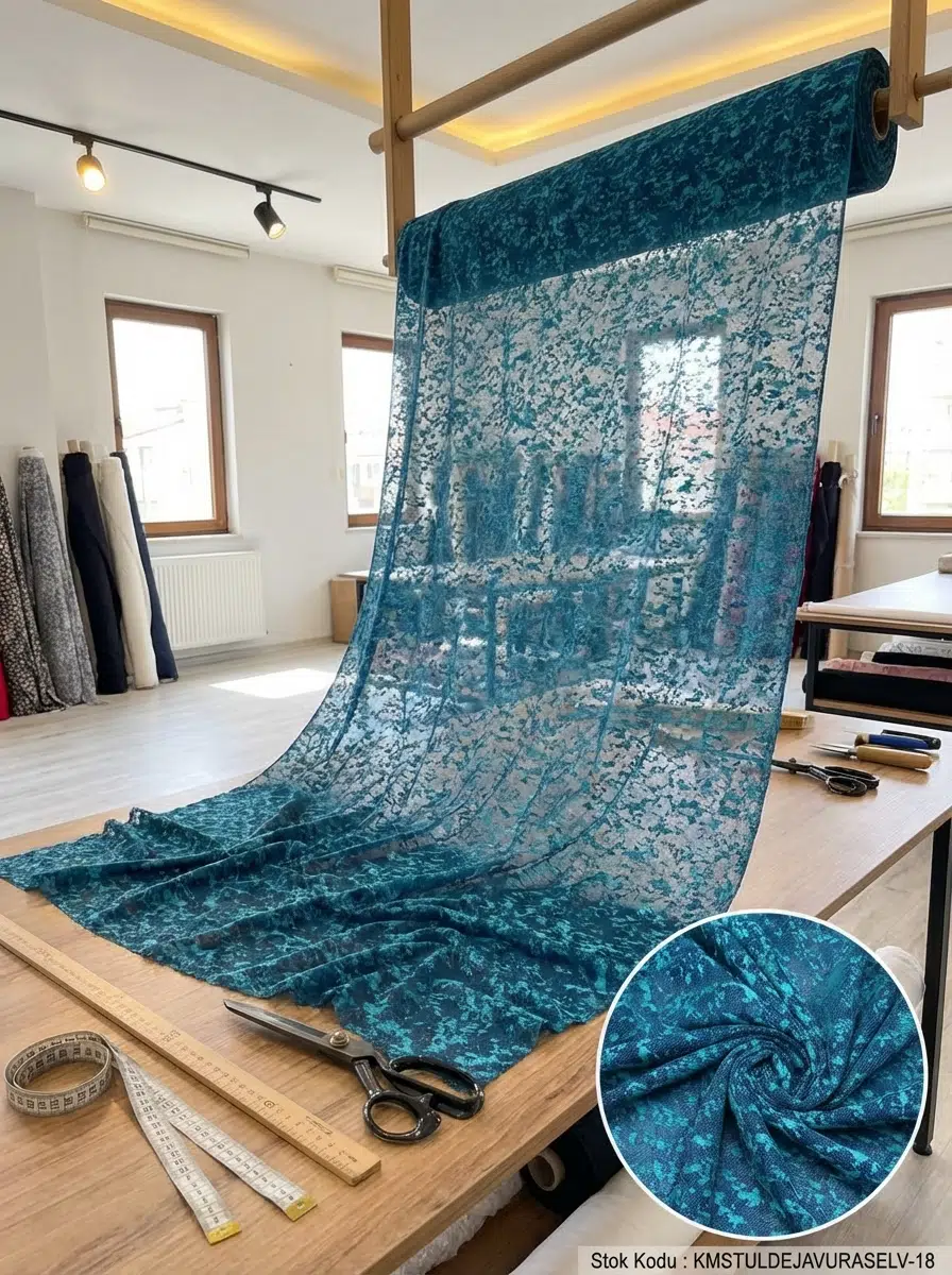 Raşel Jakar Desenli Tül Perdelik Kumaş 100en300boy - MAVİ-LACİVERT