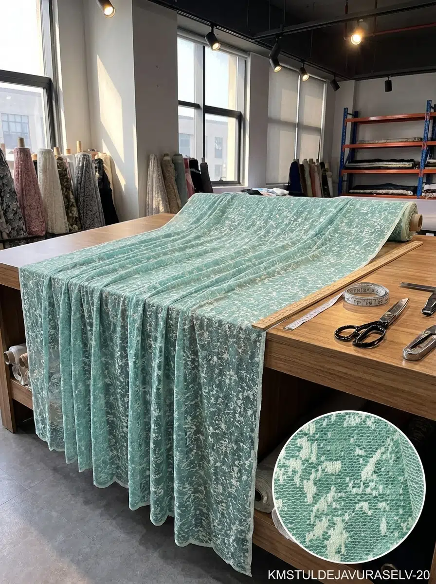 Raşel Jakar Desenli Tül Perdelik Kumaş 100en300boy - SUYESİLİ-KREM