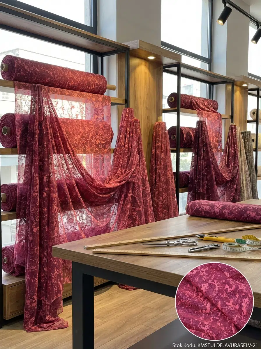 Raşel Jakar Desenli Tül Perdelik Kumaş 100en300boy - FUŞYA-PEMBE