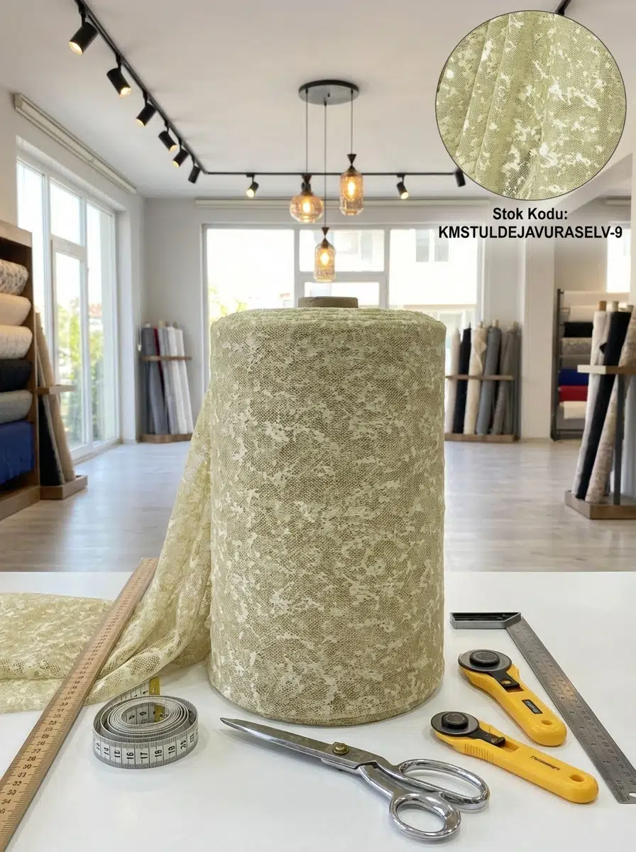 Raşel Jakar Desenli Tül Perdelik Kumaş 100en300boy - KAHVE-EKRU