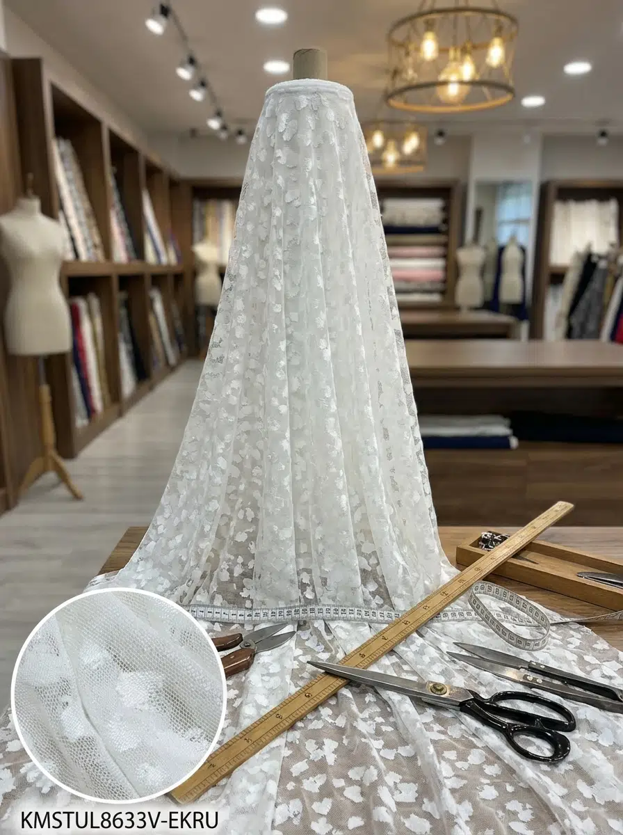 Raşel Jakar Desenli Tül Perdelik Kumaş 100en300boy - EKRU