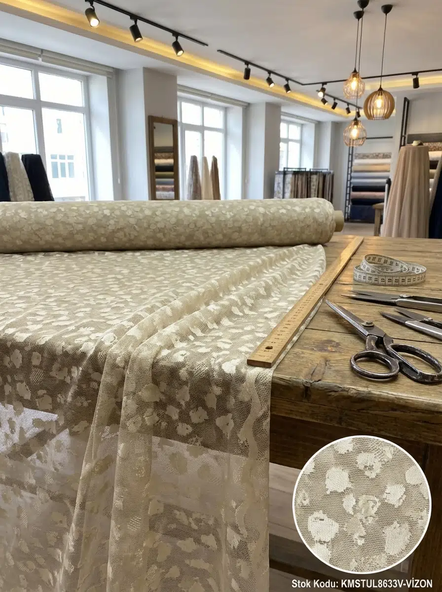 Raşel Jakar Desenli Tül Perdelik Kumaş 100en300boy - VİZON