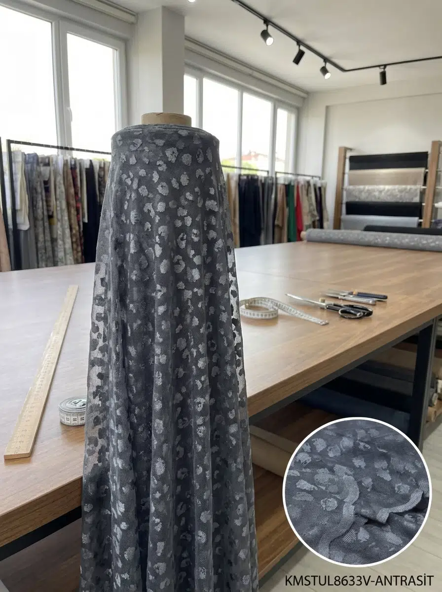 Raşel Jakar Desenli Tül Perdelik Kumaş 100en300boy - ANTRASİT