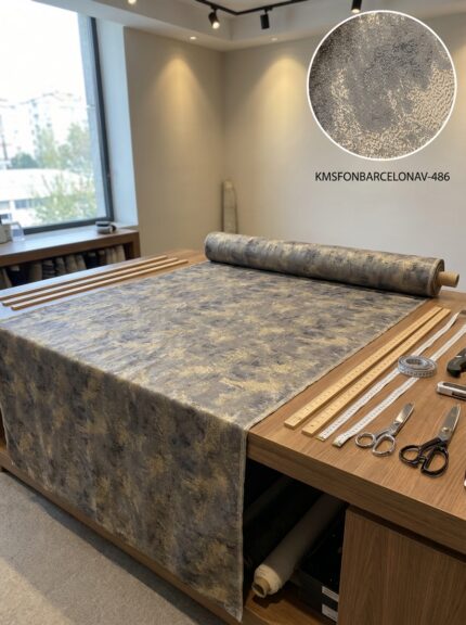 Gri Lacivert Jakar Dokuma Desenli Fon Perde Kumaşı 100x300 cm