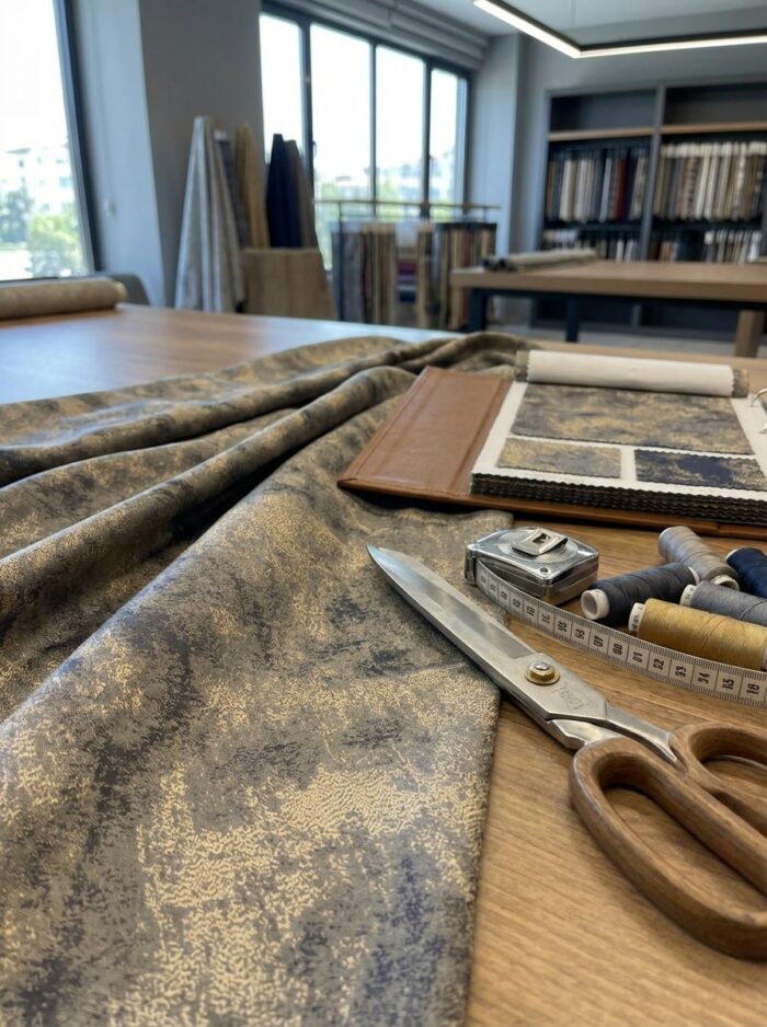Gri Lacivert Jakar Dokuma Desenli Fon Perde Kumaşı 100x300 cm - Görsel 2