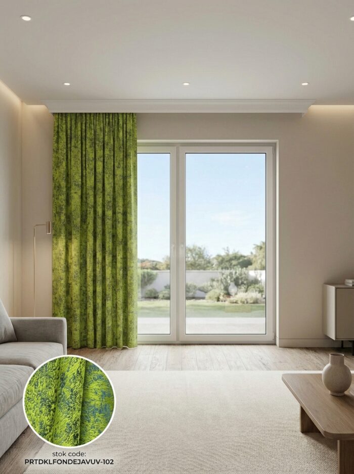Gri Fıstık Yeşili Jakar Dokuma Desenli Hazır Fon Perde 140x260 cm Tek Kanat - Görsel 2