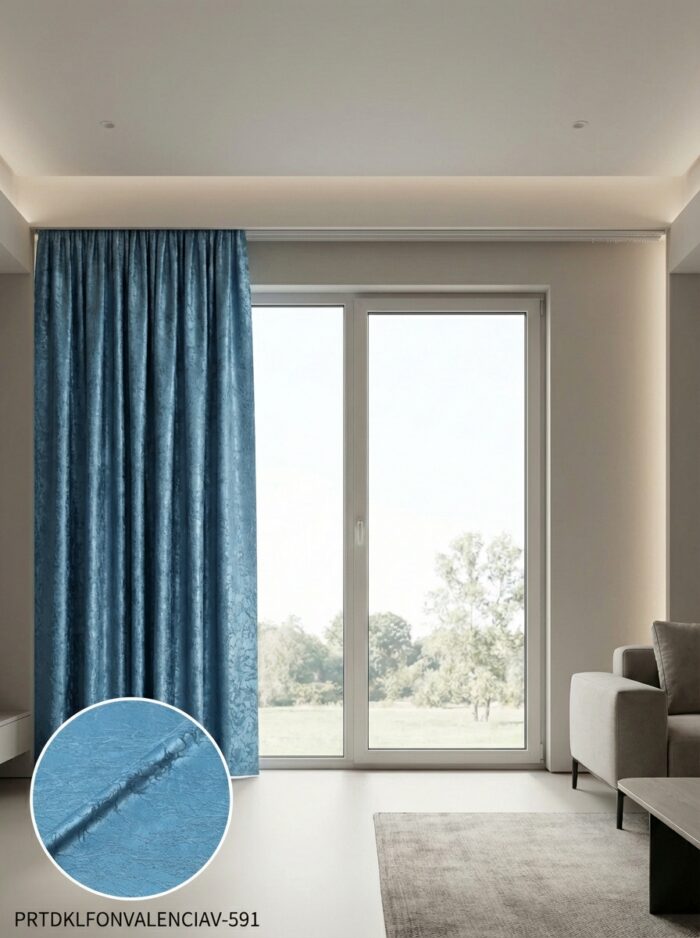 Koyu Mavi Jakar Dokuma Desenli Hazır Fon Perde 140x260 cm Tek Kanat - Görsel 2