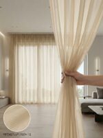 Açık Vizon Dekoratif Tül Leno Dokuma Hazır Tül Perde 300x255 cm