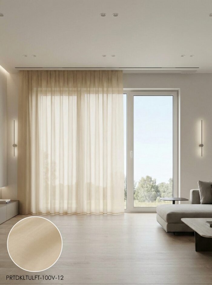 Açık Vizon Dekoratif Tül Leno Dokuma Hazır Tül Perde 300x255 cm - Görsel 2