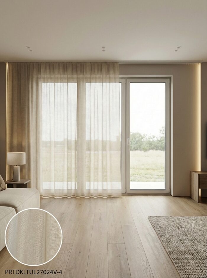 Açık Bej Dekoratif Tül Leno Dokuma Hazır Tül Perde 300x255 cm - Görsel 2