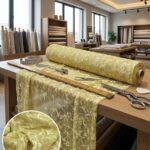 Bej Ekru Raşel Jakar Desenli Tül Perde Kumaşı 100x300 cm